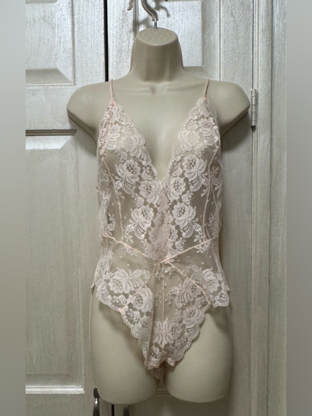 Vintage Barbizon Peach Satin & Lace Teddy Lingerie Size S Bodysuit